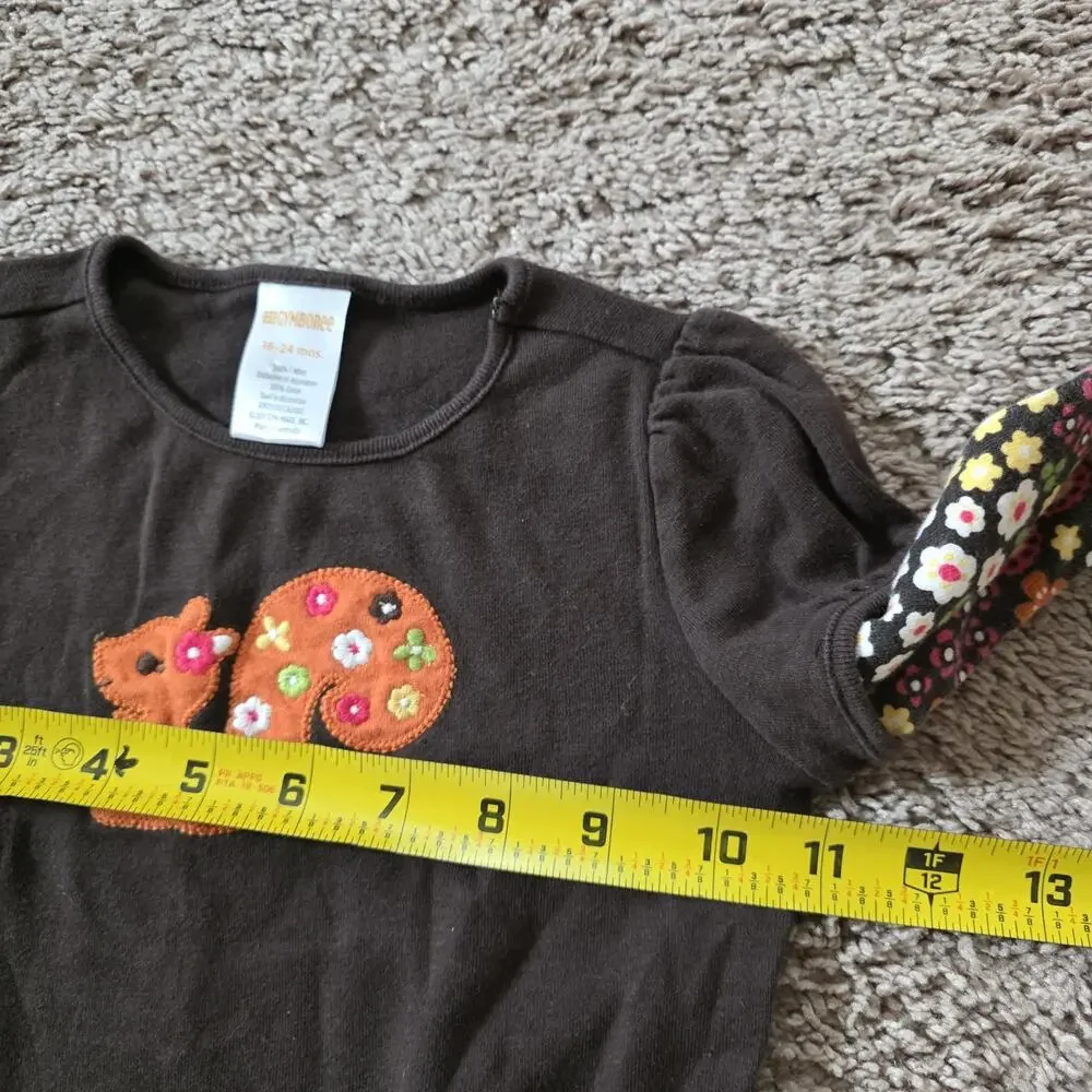 Gymboree Falling For Autumn Tshirt 18-24 Months Long Sleeve Top Squirrel Floral